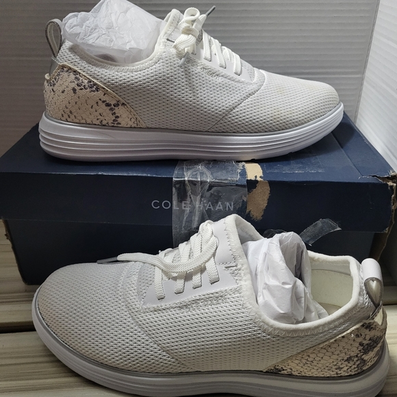 Cole Haan Grand Sport Journey White Python Sneakers Women’s 9 B Distressed Box - Picture 1 of 7